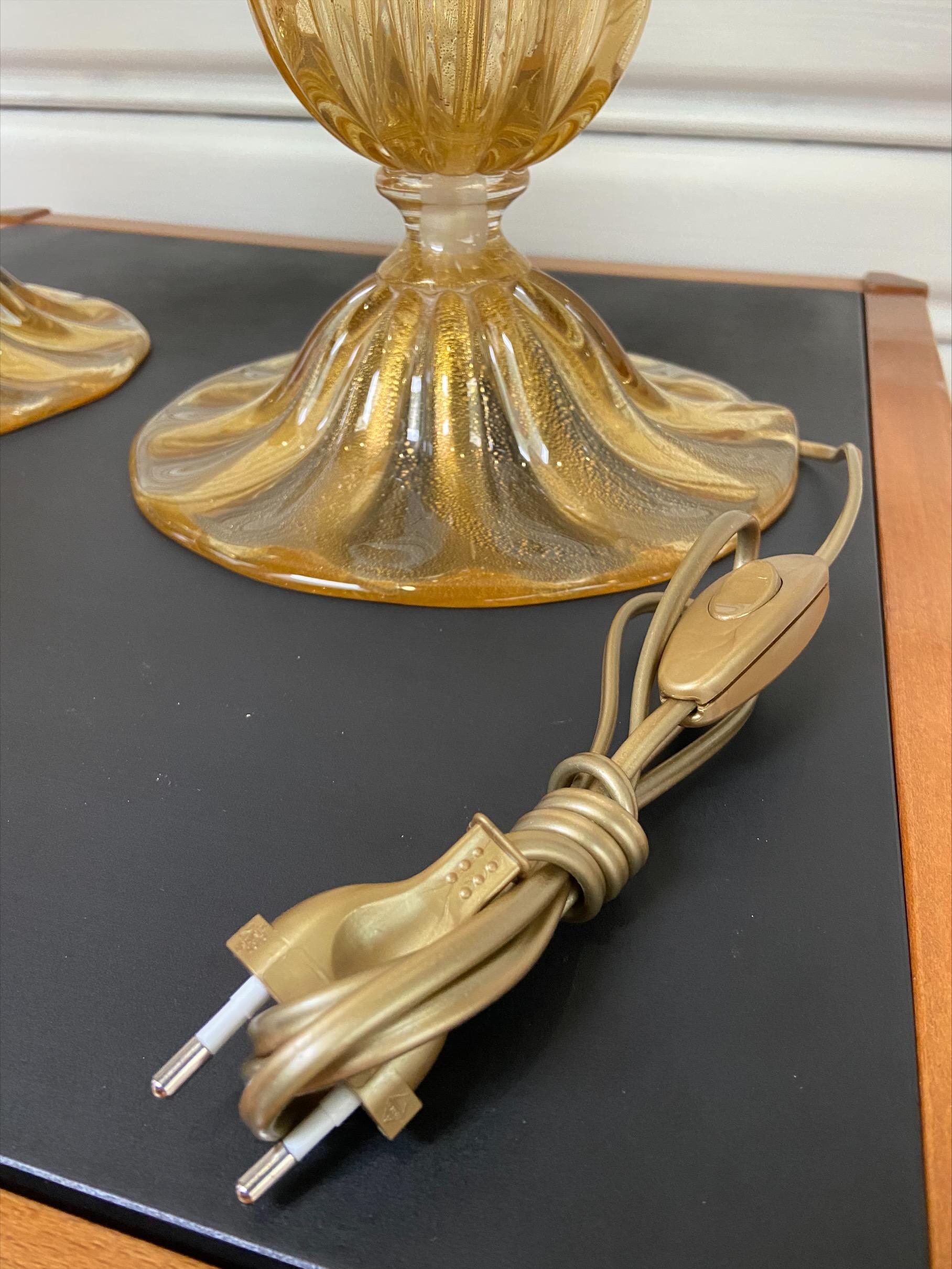 Late 20th Century Pair of Golden Murano Lamps, Alberto Dona, 1980 For Sale