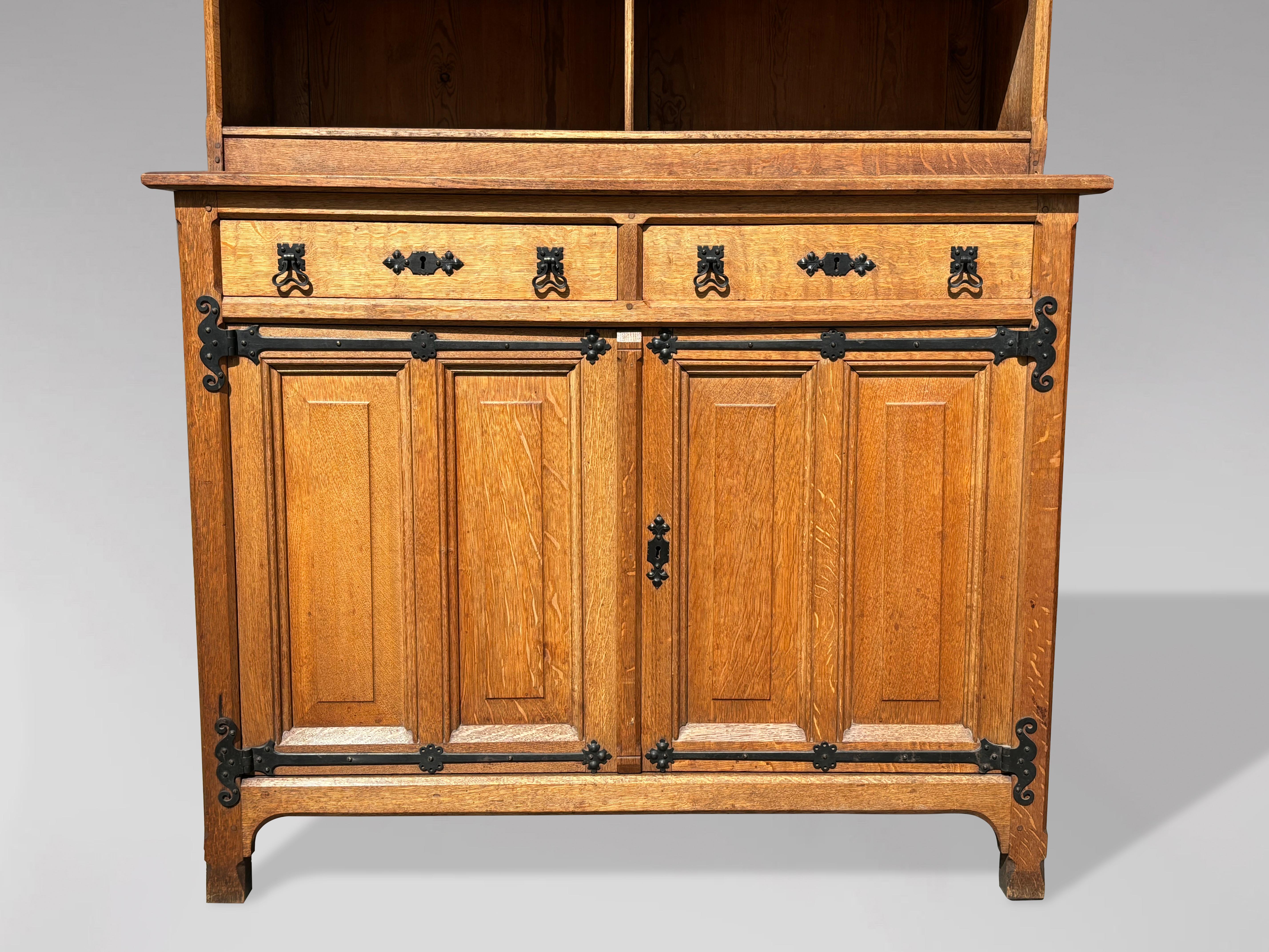 Pair of Golden Oak Arts and Crafts Open Library Bookcases 4