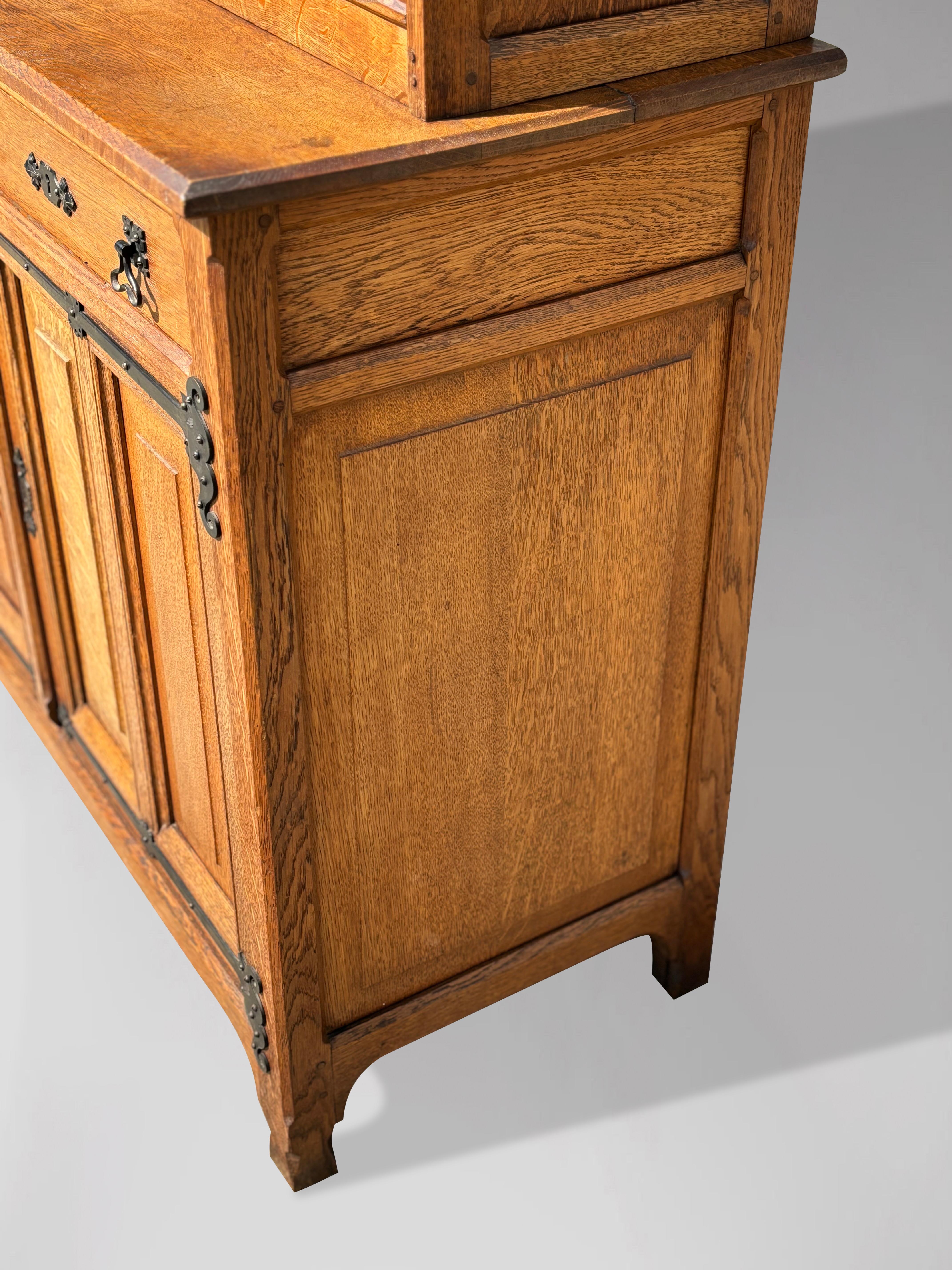 Pair of Golden Oak Arts and Crafts Open Library Bookcases 6