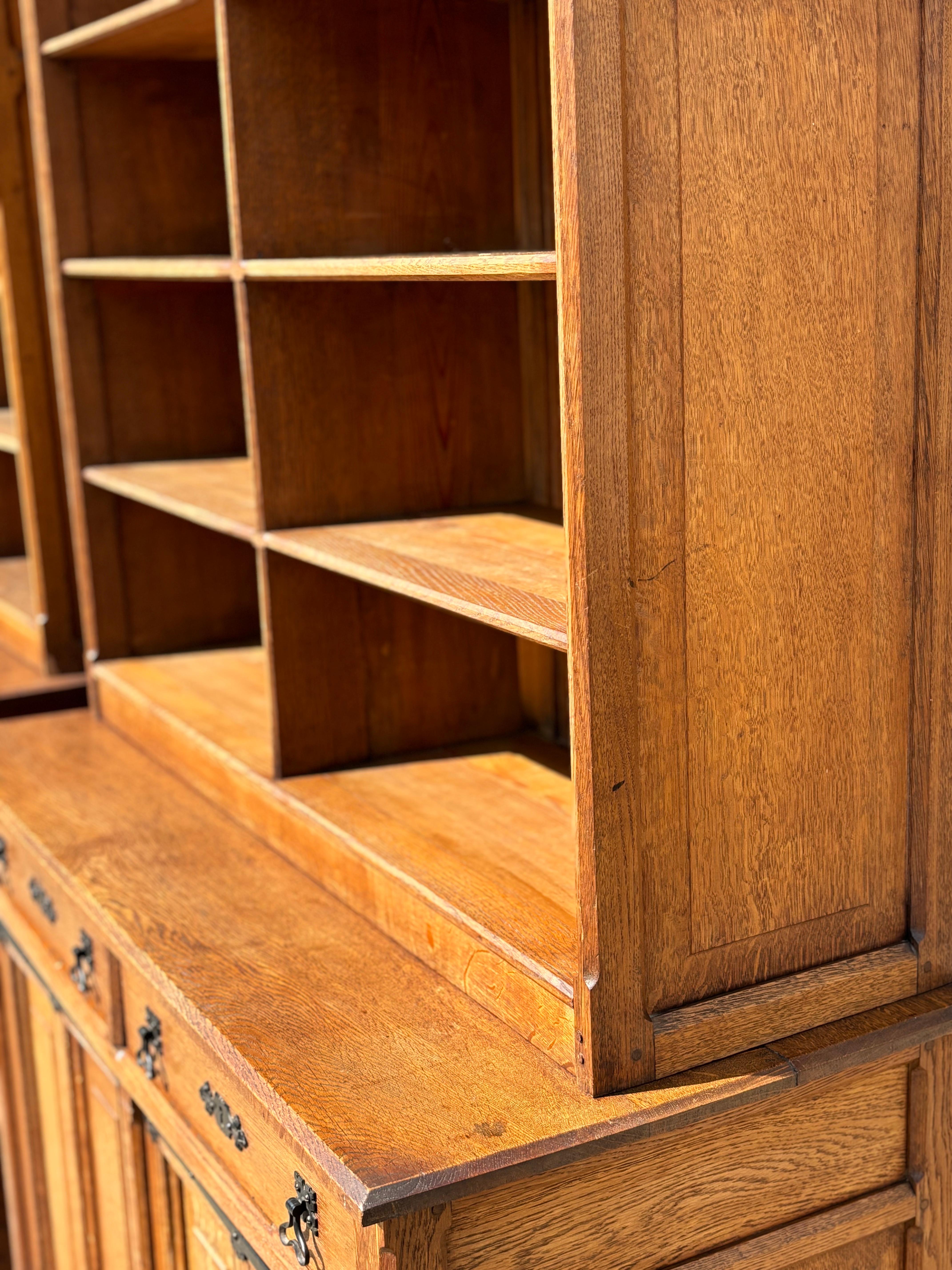 Pair of Golden Oak Arts and Crafts Open Library Bookcases 3