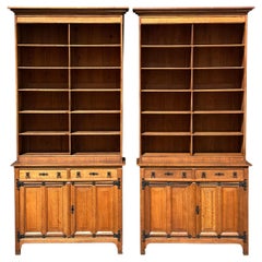 Pair of Golden Oak Arts and Crafts Open Library Bookcases