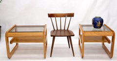 Pair of Golden Oak Floating Shelf Glass Top Side Coffee Tables