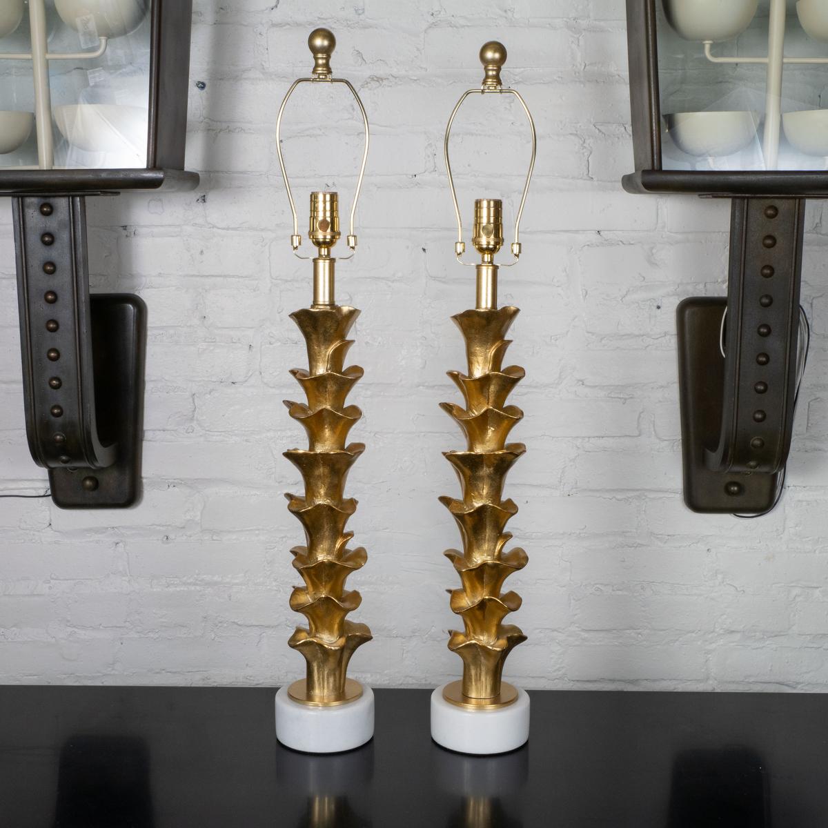 Organic Modern Pair of golden organic form composition table lamps For Sale