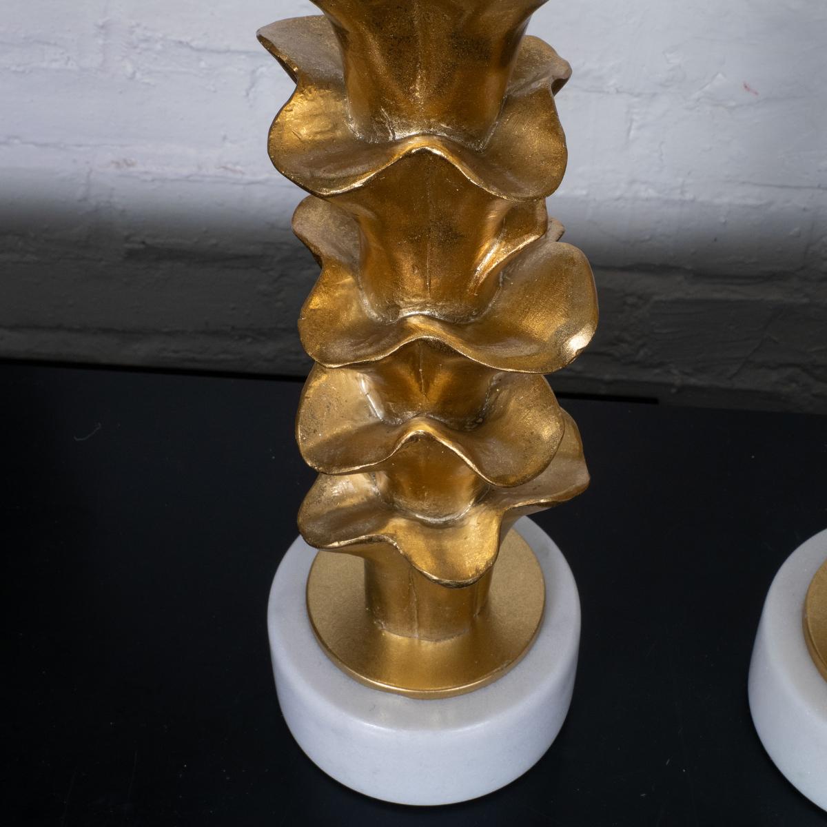 Late 20th Century Pair of golden organic form composition table lamps For Sale