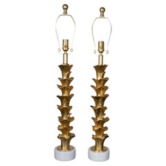 Pair of golden organic form composition table lamps