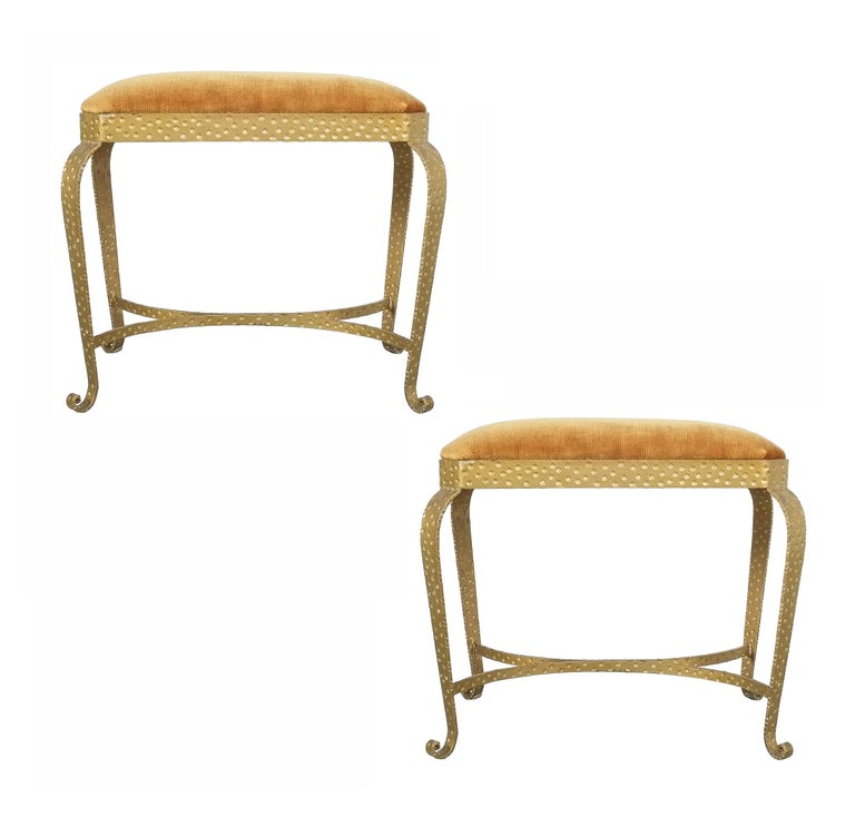 Pair Of Golden Pier Luigi Colli Iron Bedroom Benches Italy 1950