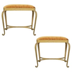 Pair of Golden Pier Luigi Colli Iron Bedroom Benches, Italy, 1950