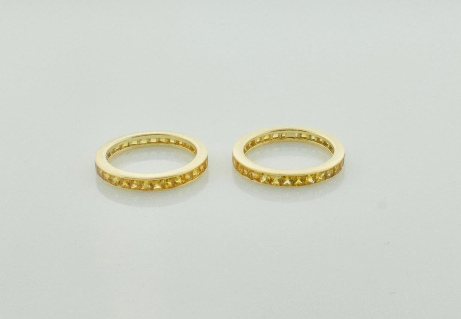 Pair of Golden Sapphire Eternity Rings in 18 Karat Yellow Gold In Excellent Condition For Sale In Wailea, HI