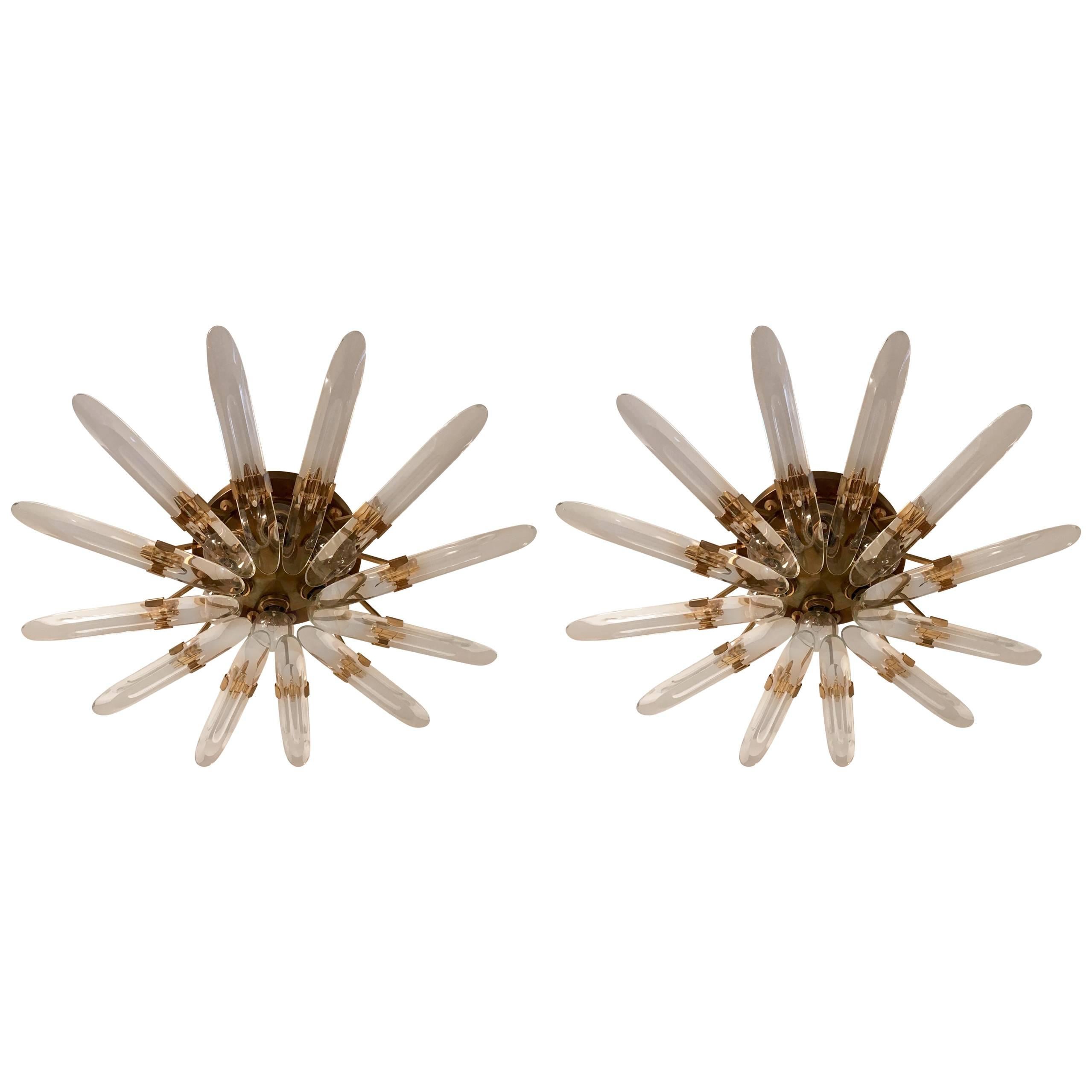 Pair of Golden Sciolari  Crystal 1970s Flush Lights