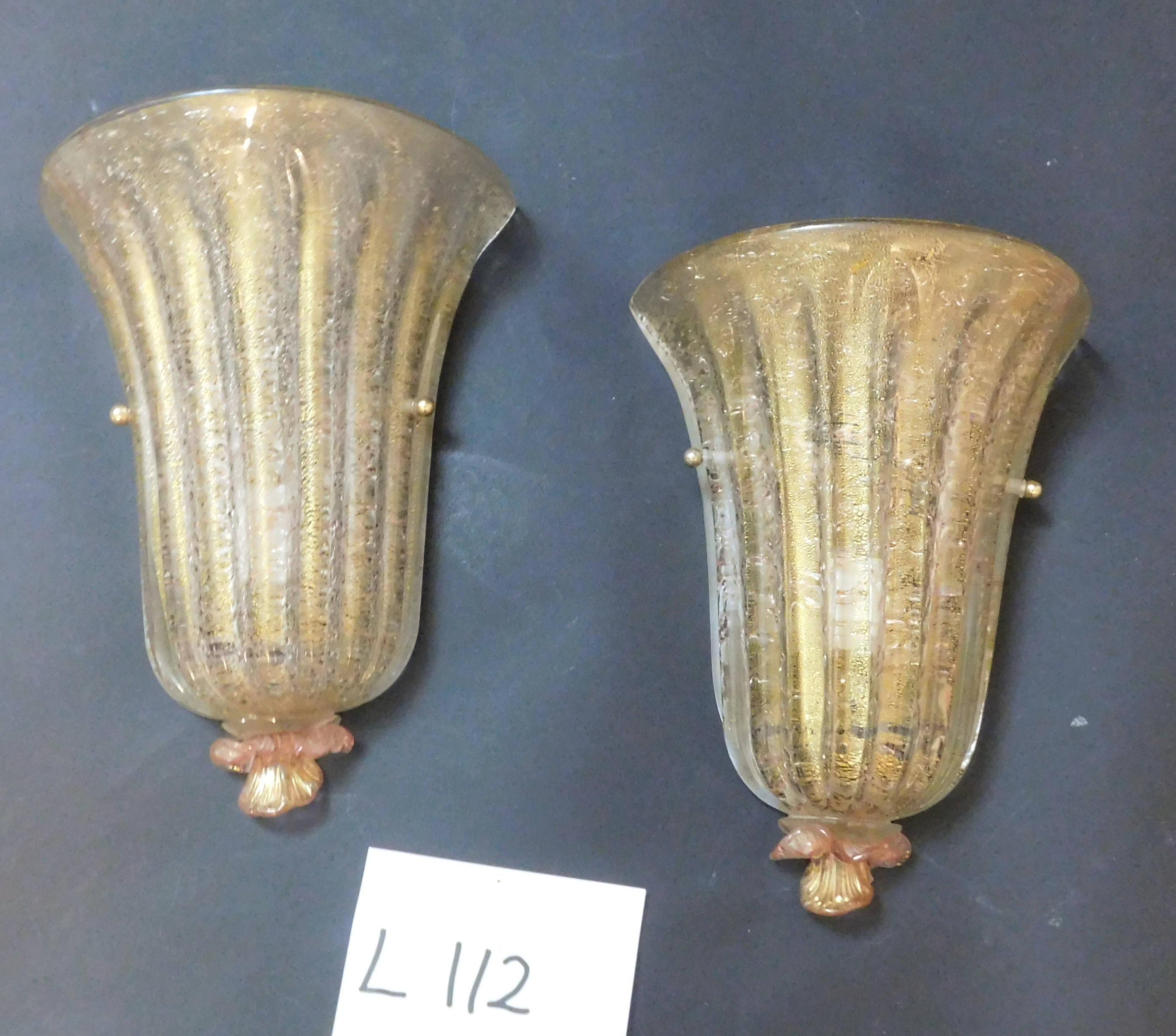 Pair of Golden Shield Sconces Cristal de Murano en venta