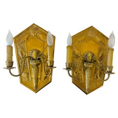 Pair of Golden Swedish Grave 1920s Wall Lights