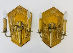 Paire d'appliques suédoises dorées Grave 1920