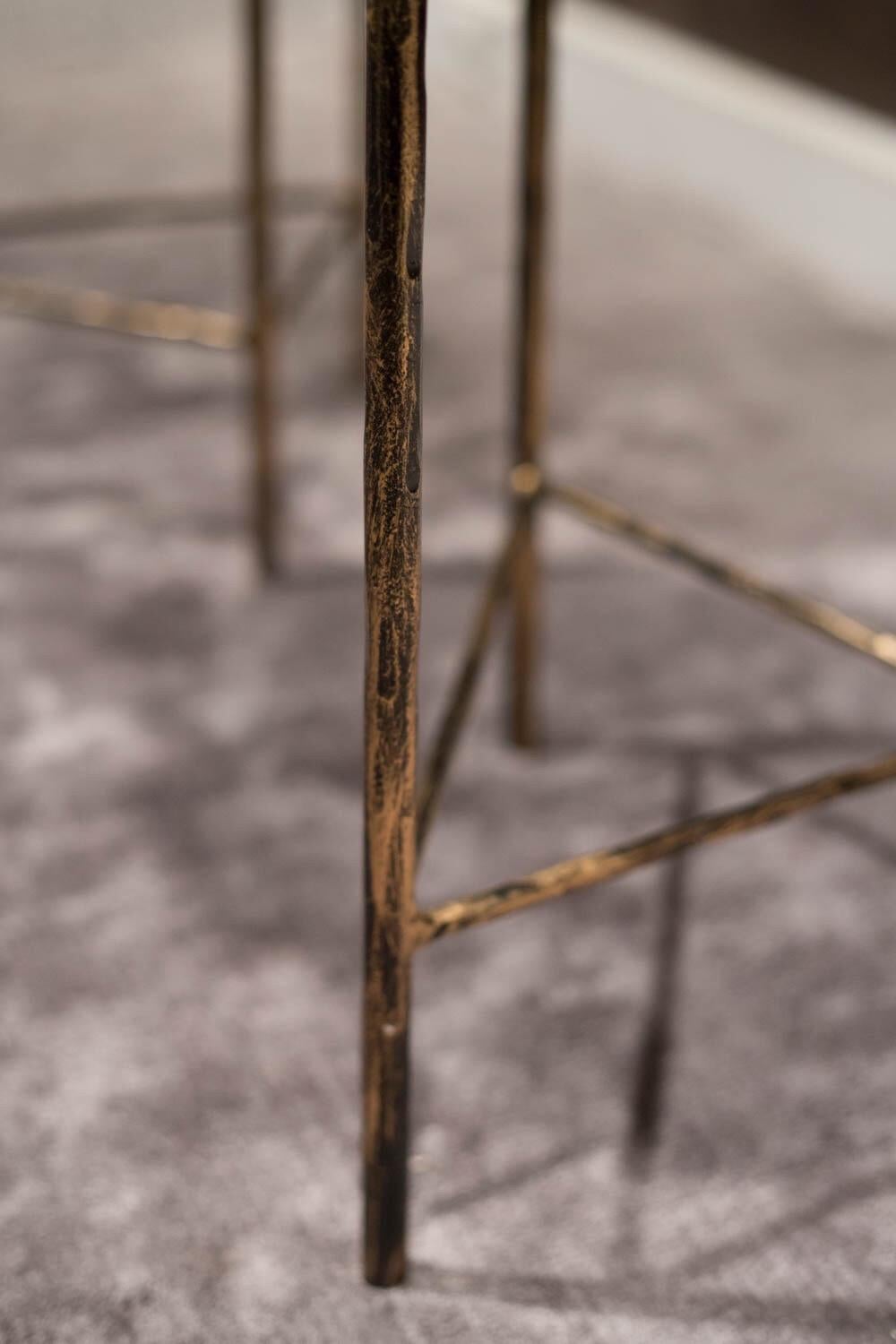 Modern Pair of Italian End Tables with Petrified Wood Tops