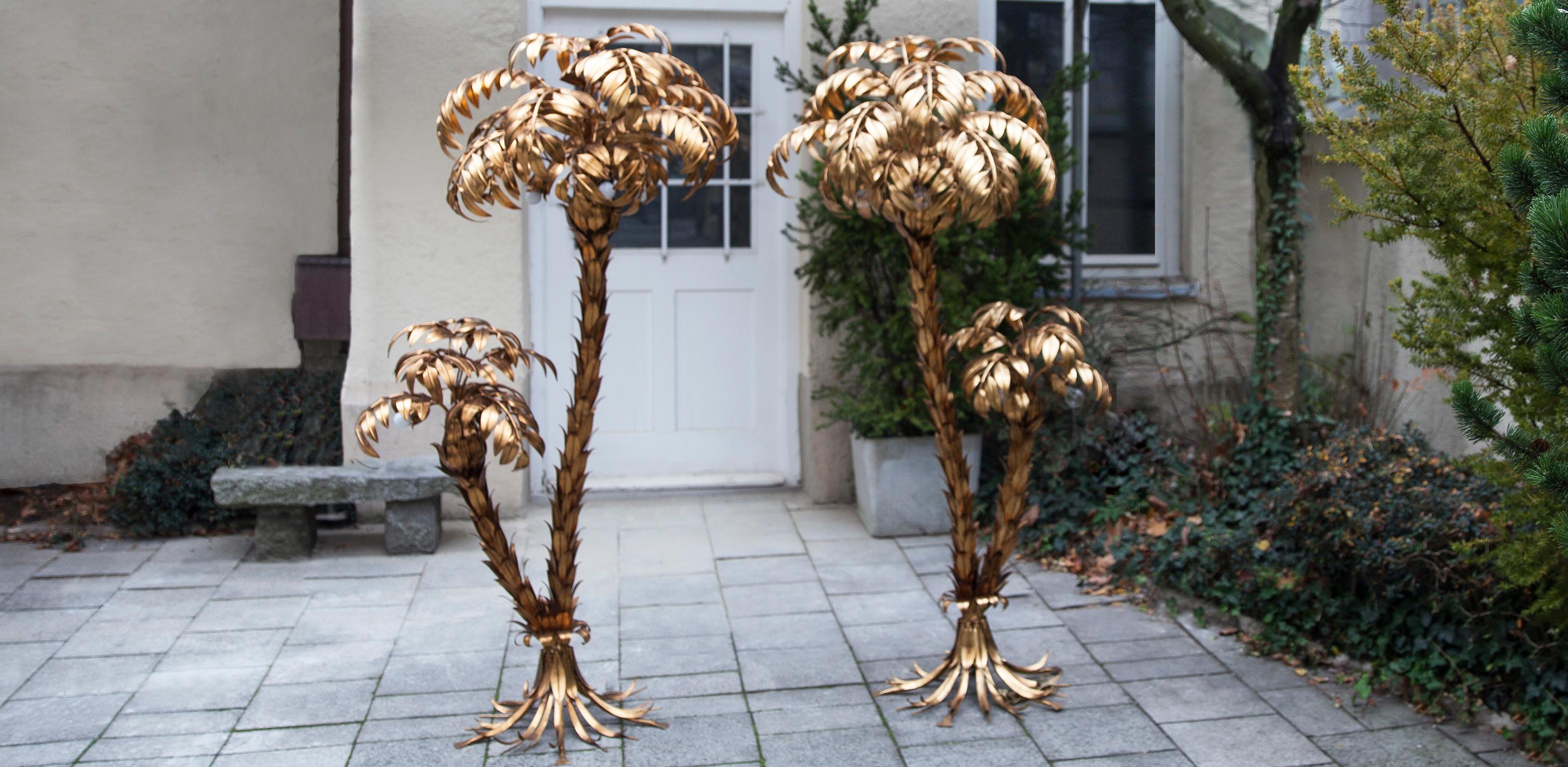 German Golden Two Trunk Palm Tree Lamp by Hans Kögl, 1970s