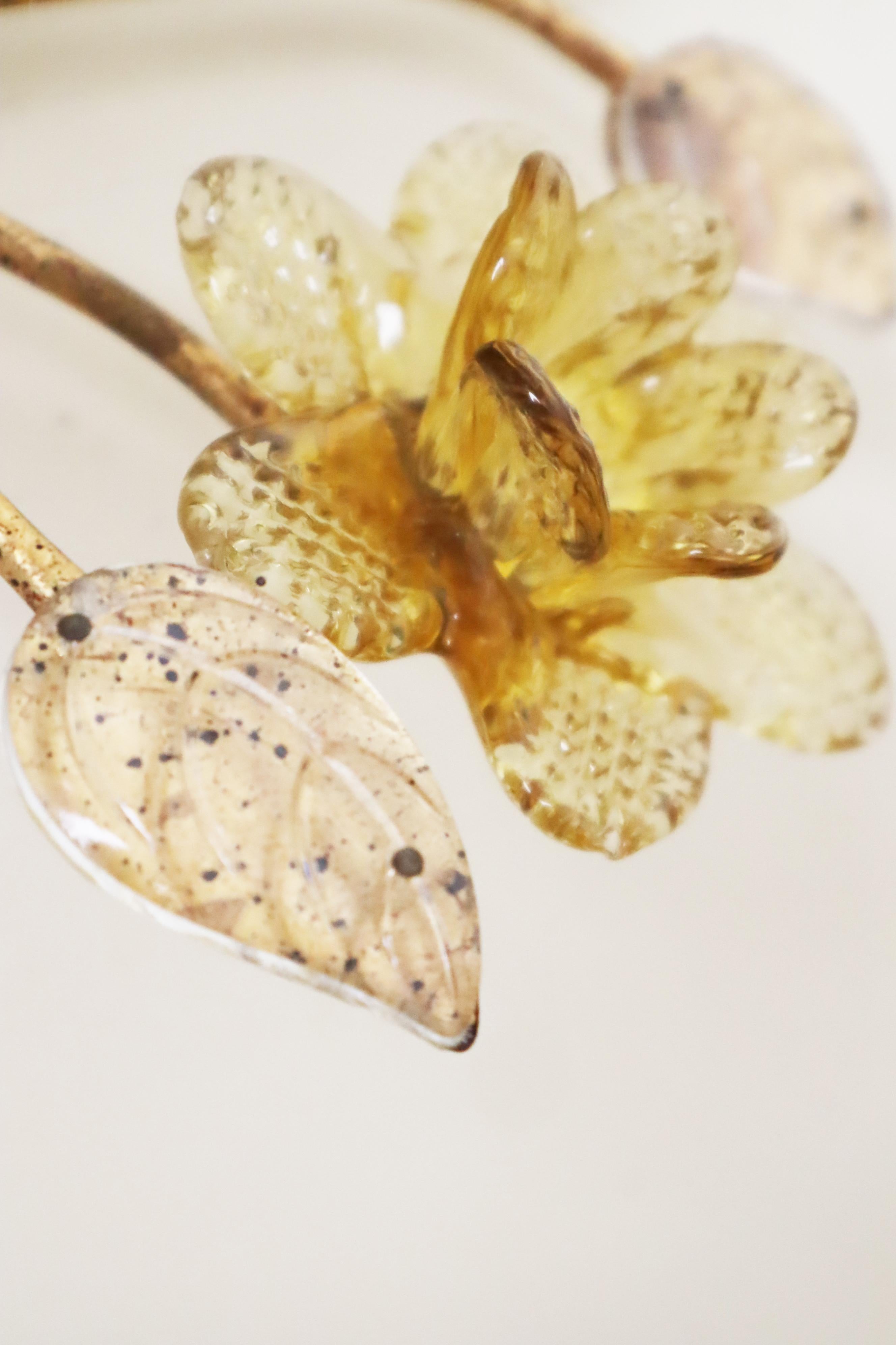 Pareja De Apliques Dorados Con Flores De Narciso De Cristal De Murano Hecho a mano en venta