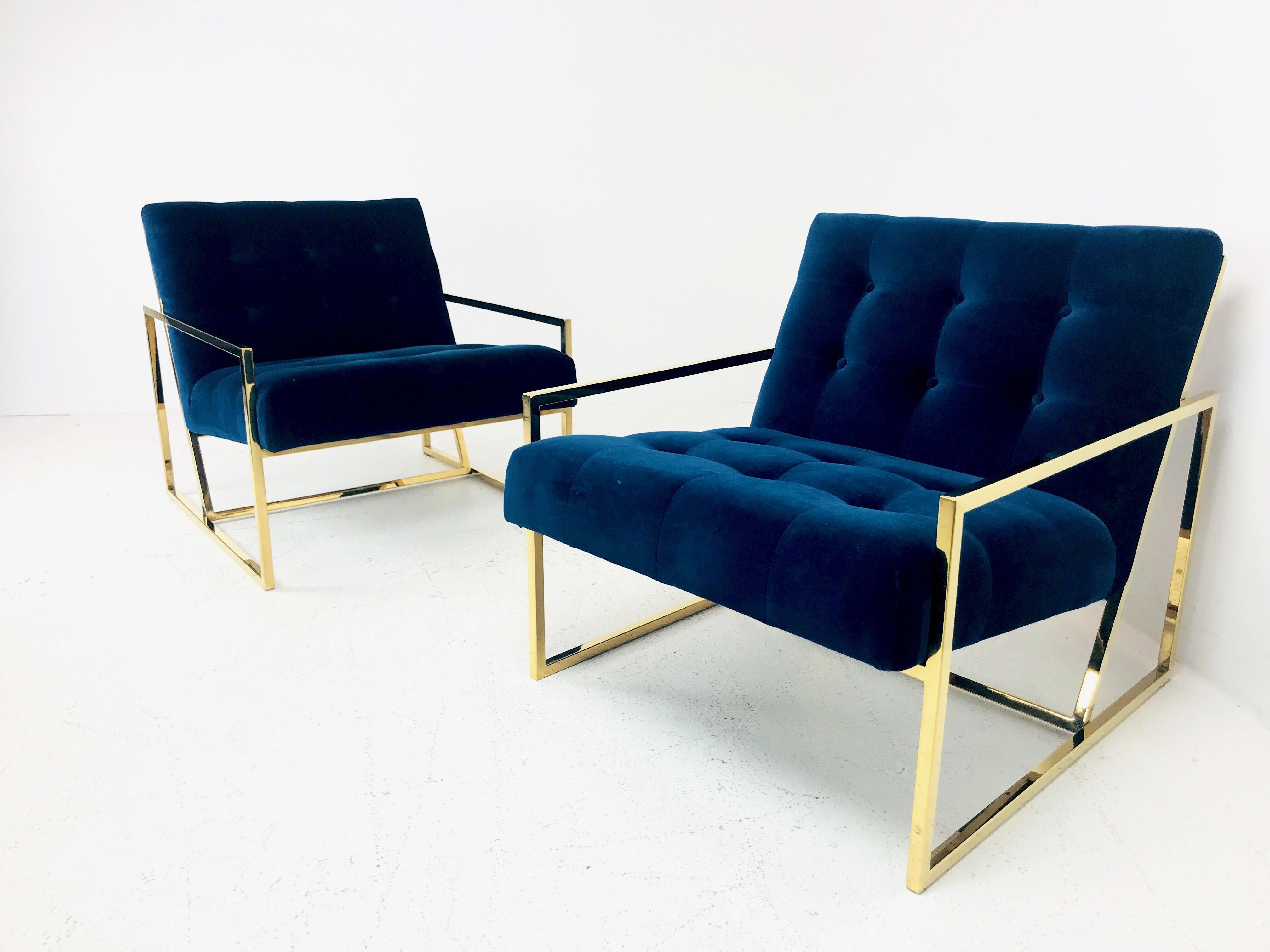 Pair of goldfinger lounge chairs by Jonathan Adler. The chairs are in good condition with minimal wear from use.

Dimensions:
27.5 W x 32 D x 27.5 T
Seat height 17.
