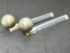Pair of Golf Ball Bookends Lucite and Chrome Vintage German