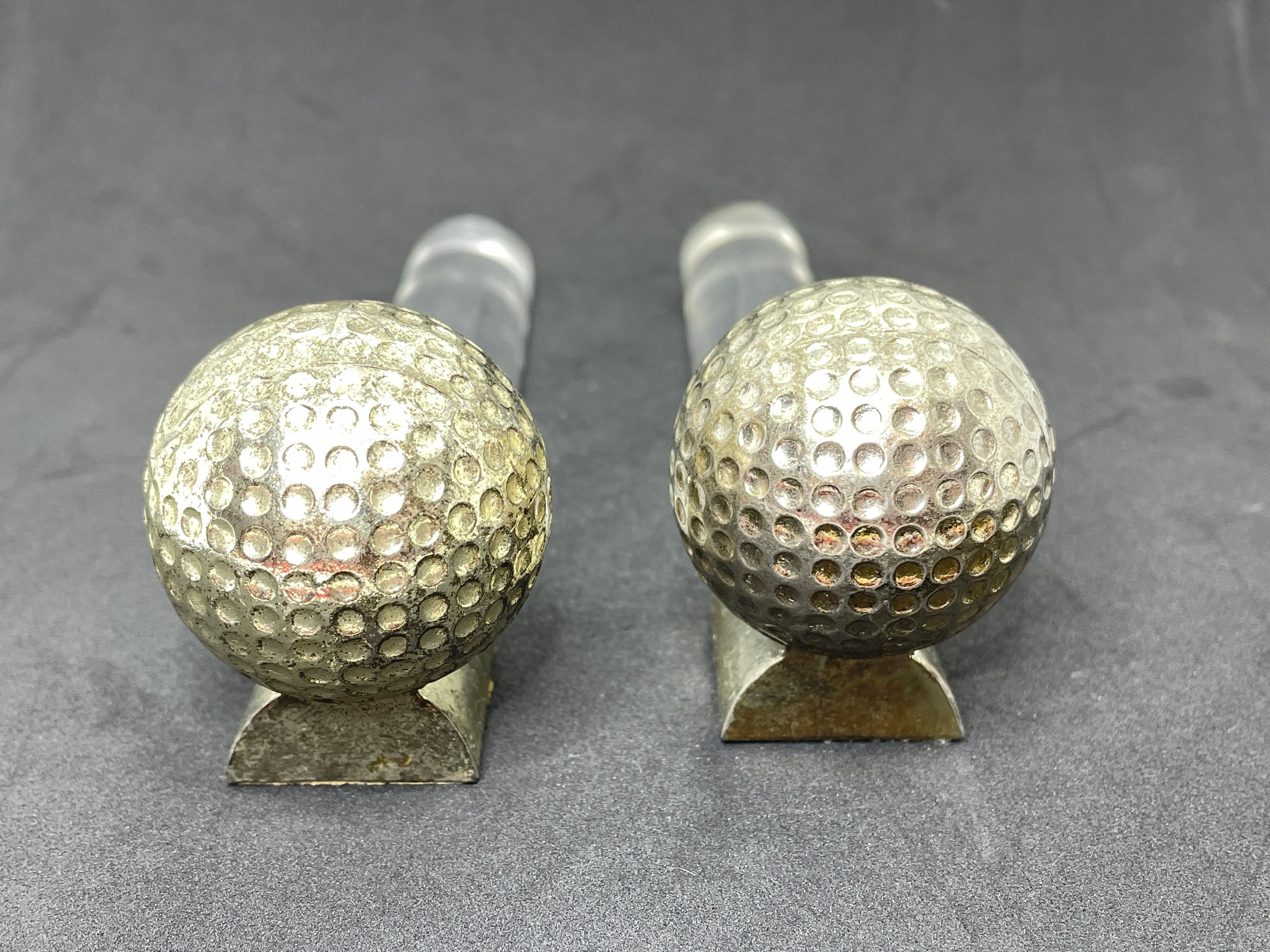Paar Golfball-Buchstützen aus Lucite und Chrom im Vintage-Stil, Deutsch im Zustand „Gut“ im Angebot in Nuernberg, DE