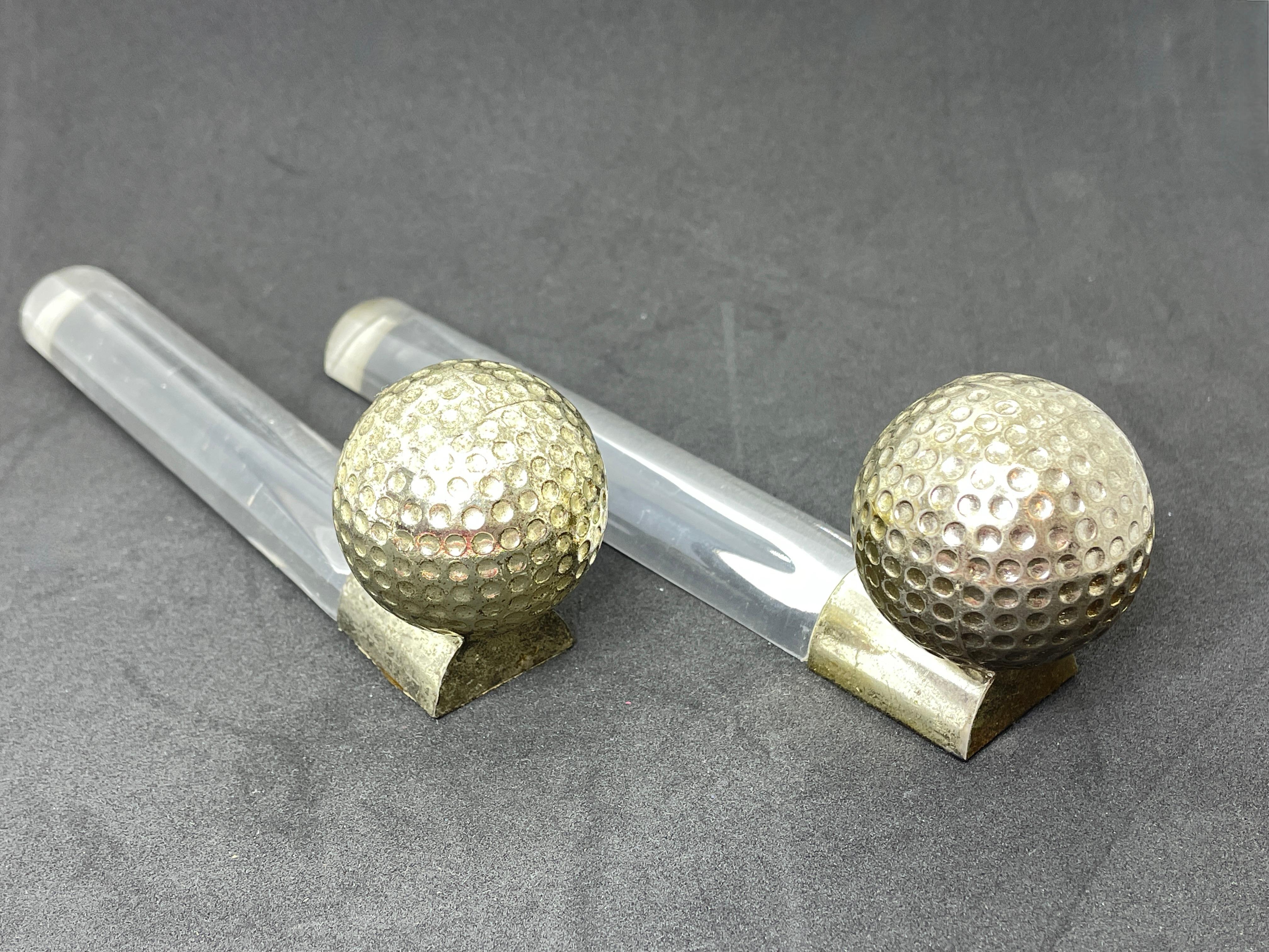 Paar Golfball-Buchstützen aus Lucite und Chrom im Vintage-Stil, Deutsch (Ende des 20. Jahrhunderts) im Angebot