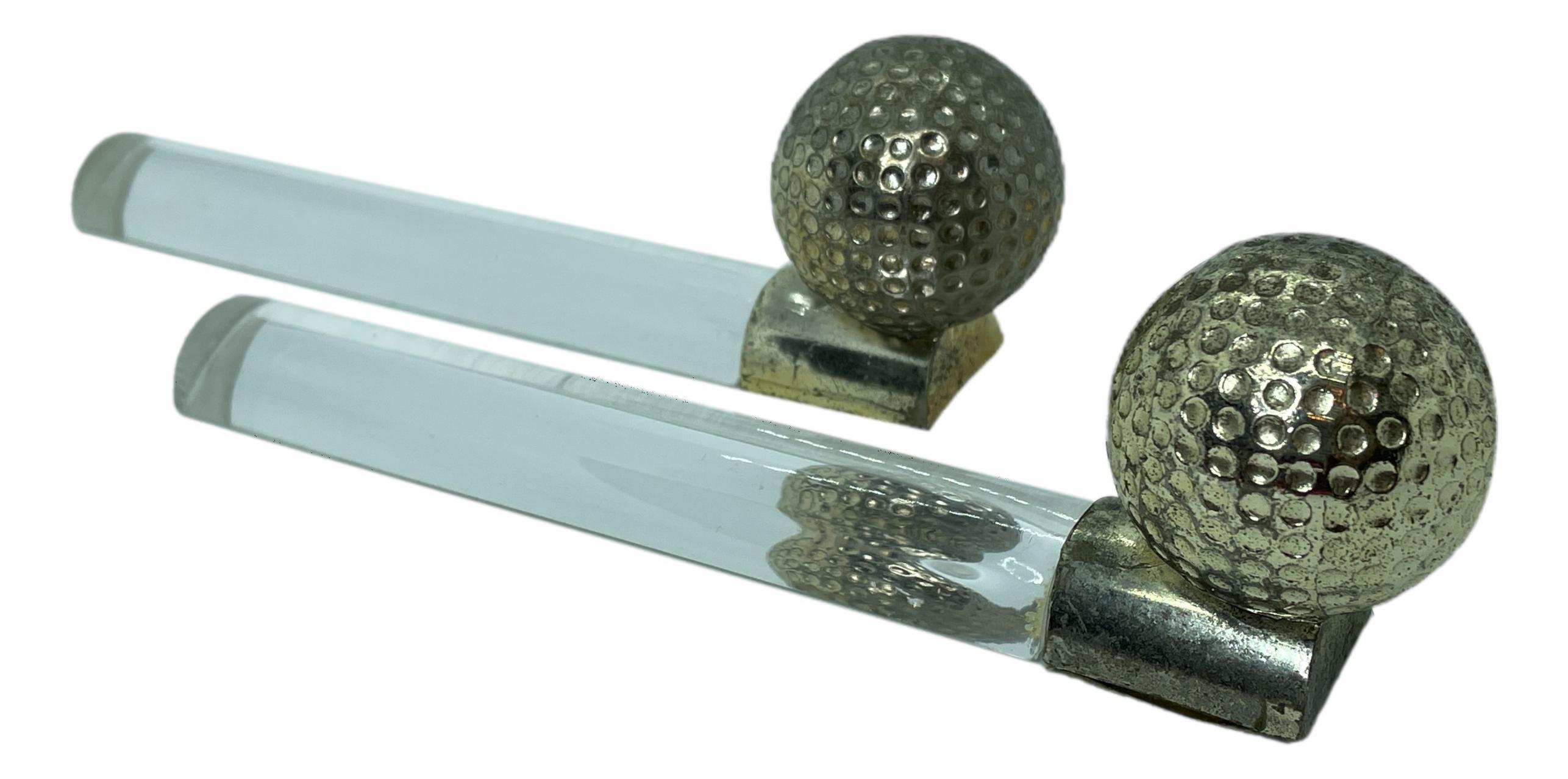 Pair of Golf Ball Bookends Lucite and Chrome Vintage German In Good Condition For Sale In Nuernberg, DE