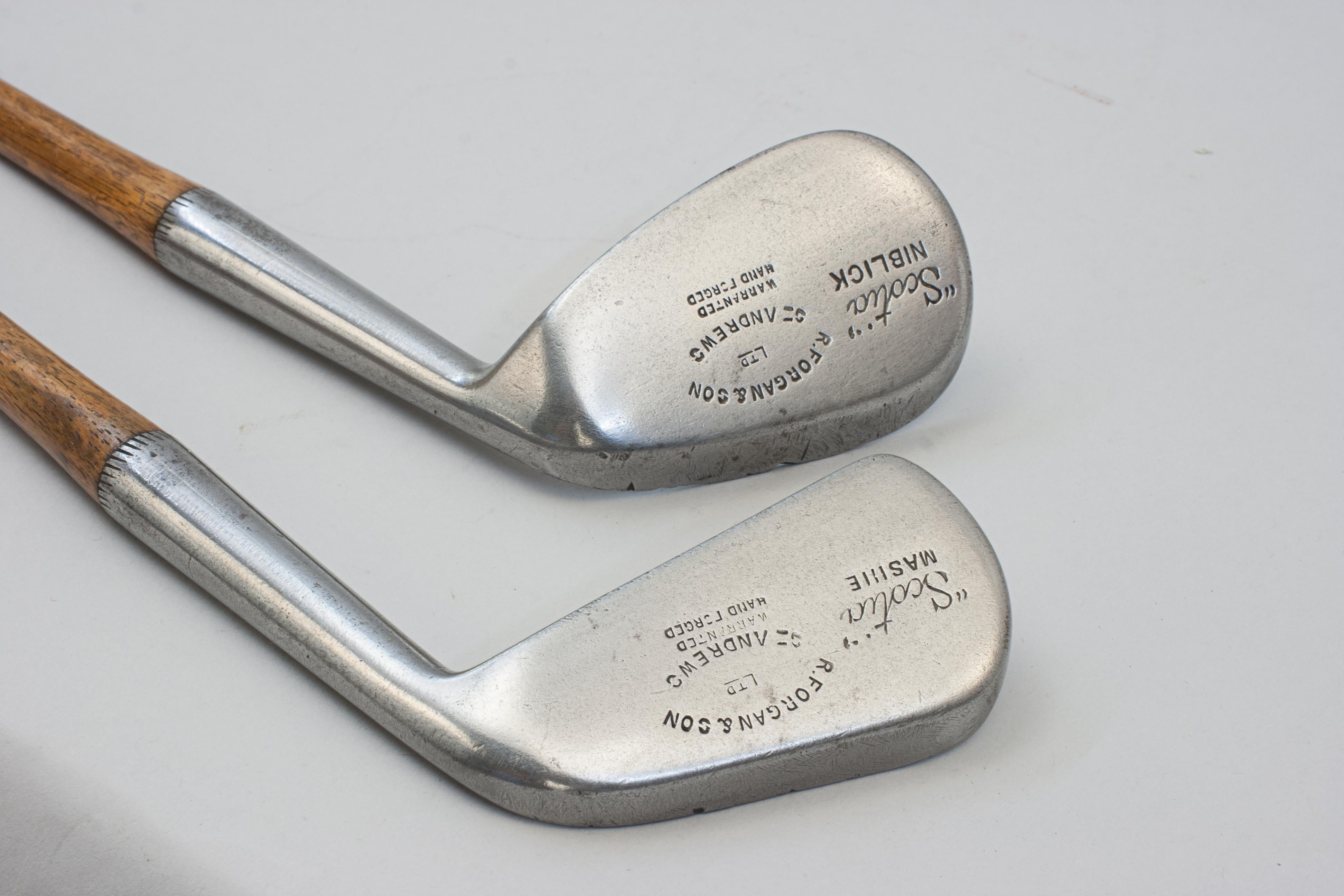Pair of Golf Clubs by R. Forgan. Scotia, Mashie and Niblick For Sale 1