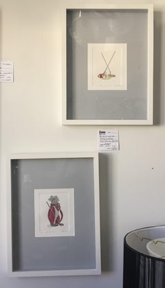 Pair of Golf Motif Colored Etchings