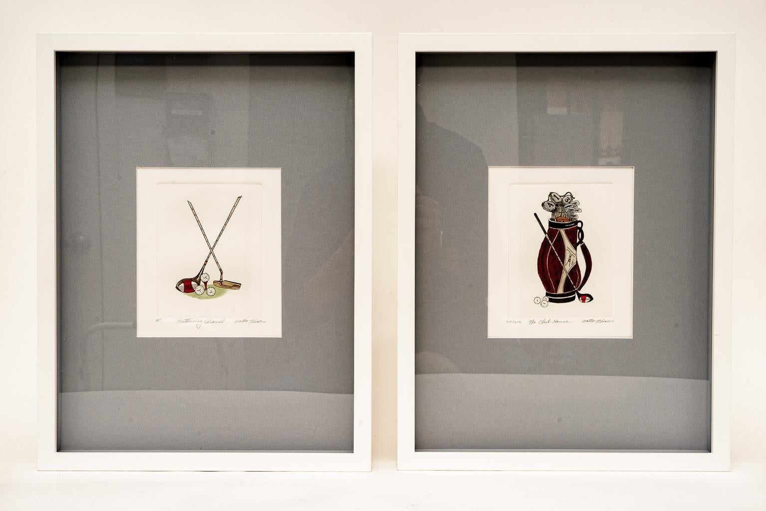 Modern Pair of Golf Motif Colored Etchings For Sale