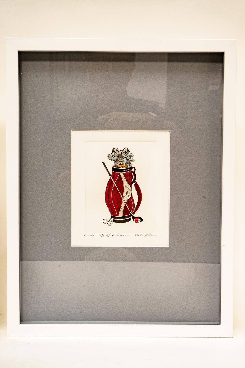 Pressed Pair of Golf Motif Colored Etchings For Sale