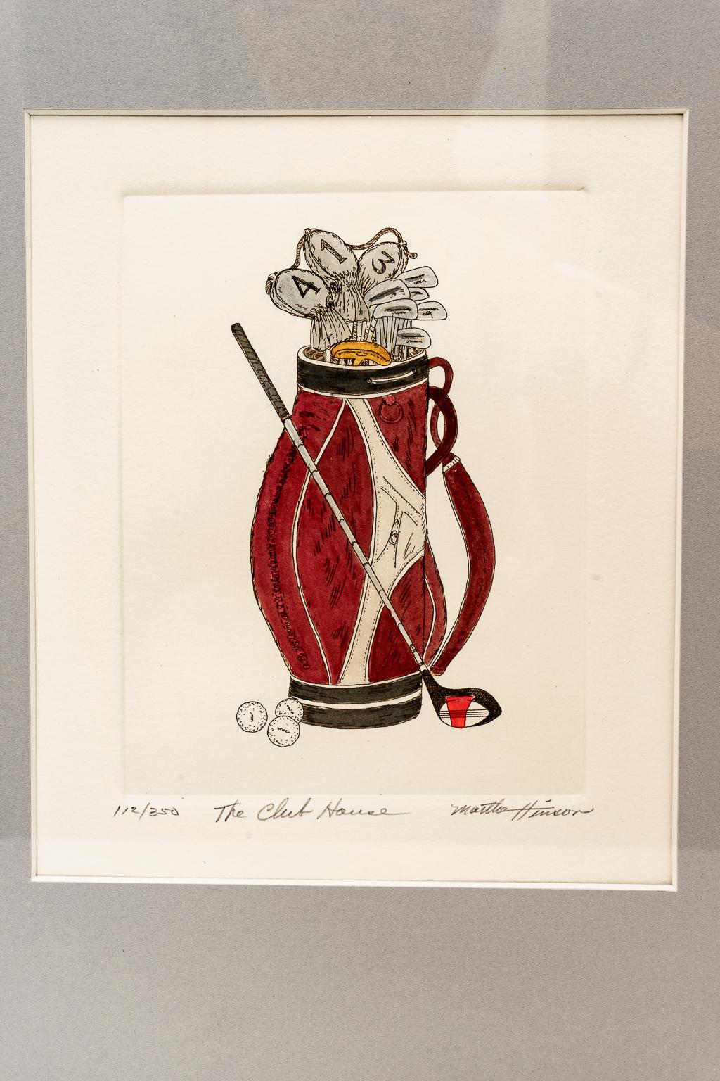 Pair of Golf Motif Colored Etchings For Sale 1