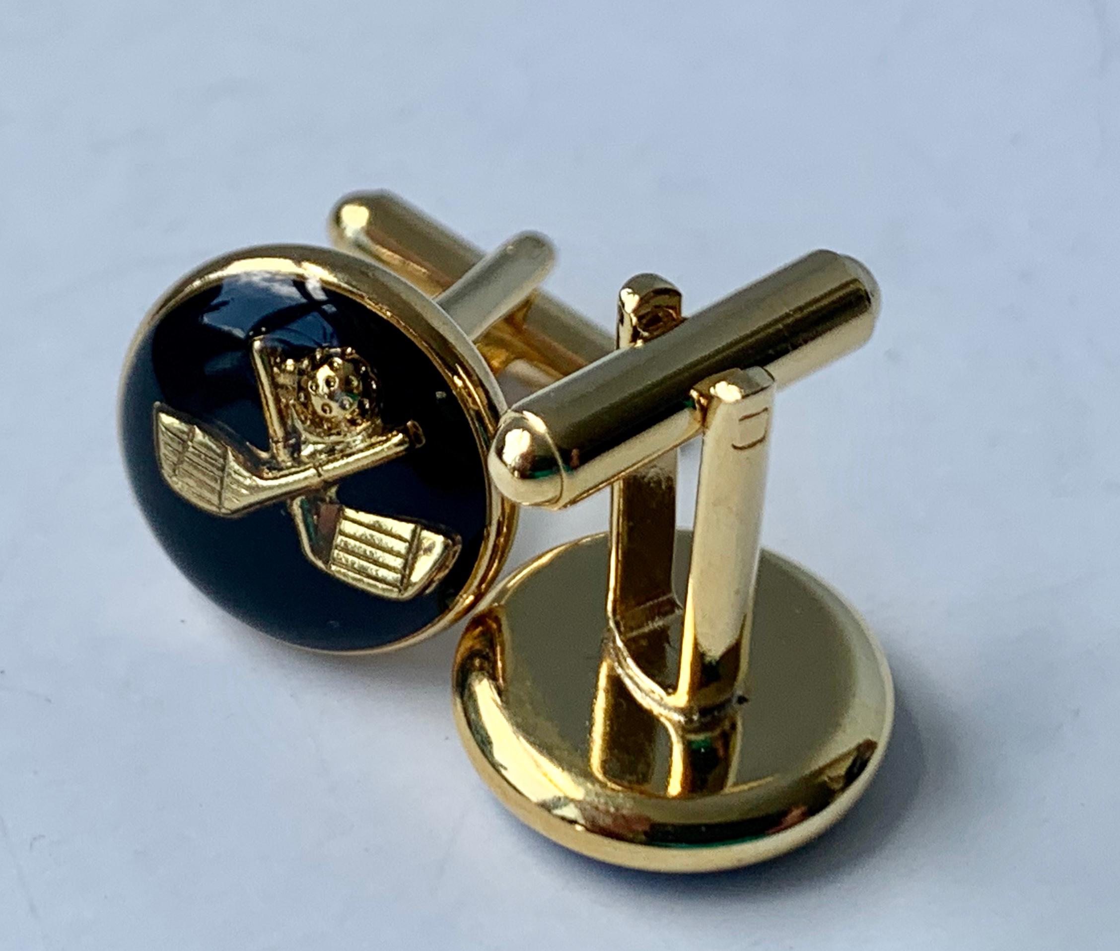 A Pair of Cufflinks with Golf Clubs & Ball on a Black Ground with 