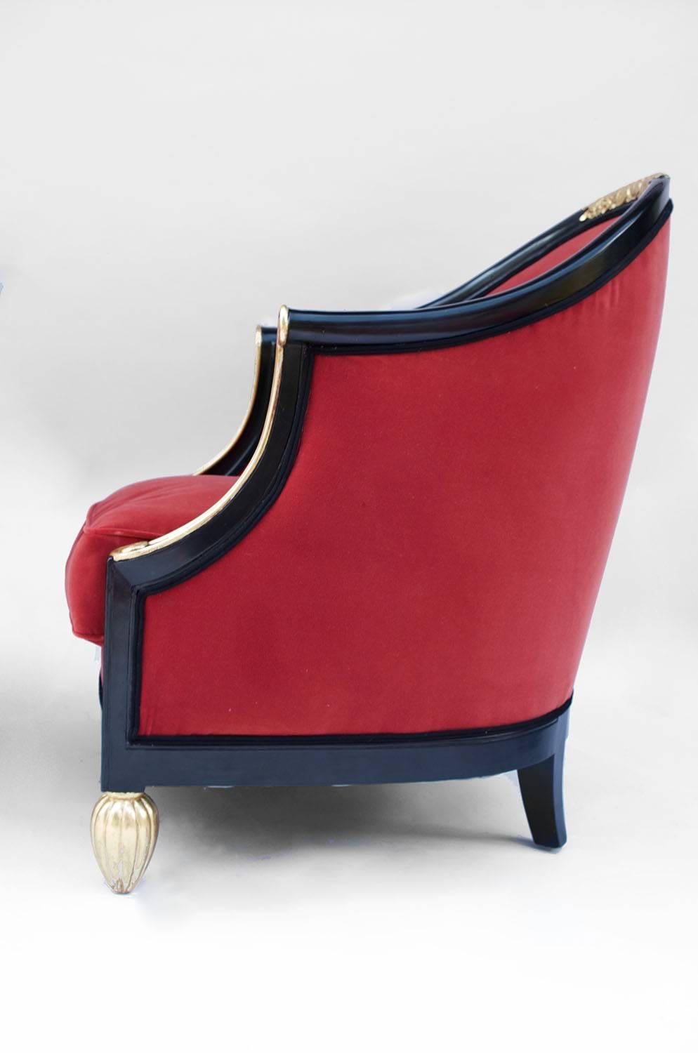 Lacquered Pair of Gondole Armchairs, in the Maurice Dufrêne Style, 1920s-1930s