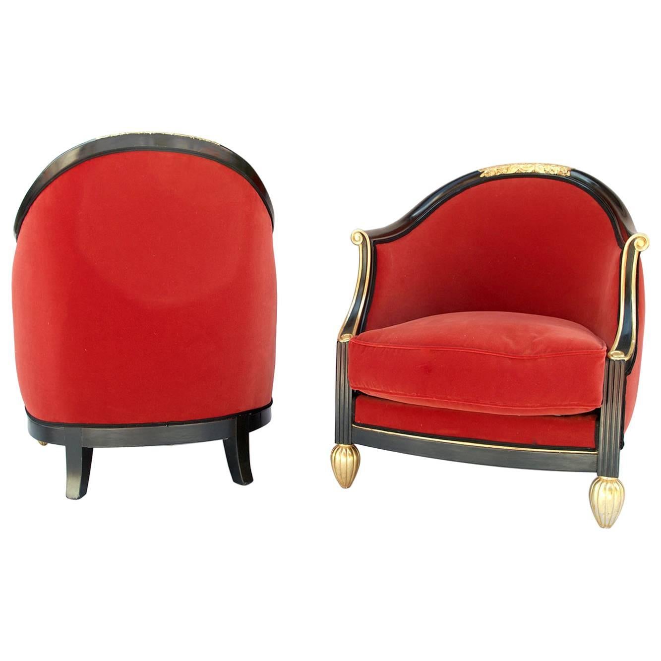 Pair of Gondole Armchairs, in the Maurice Dufrêne Style, 1920s-1930s