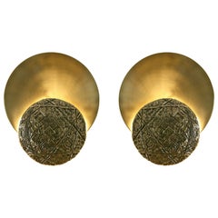 Pair of "Gong" Applique, Brass Casting and Satin Brass, Esperia, Italy, 2016