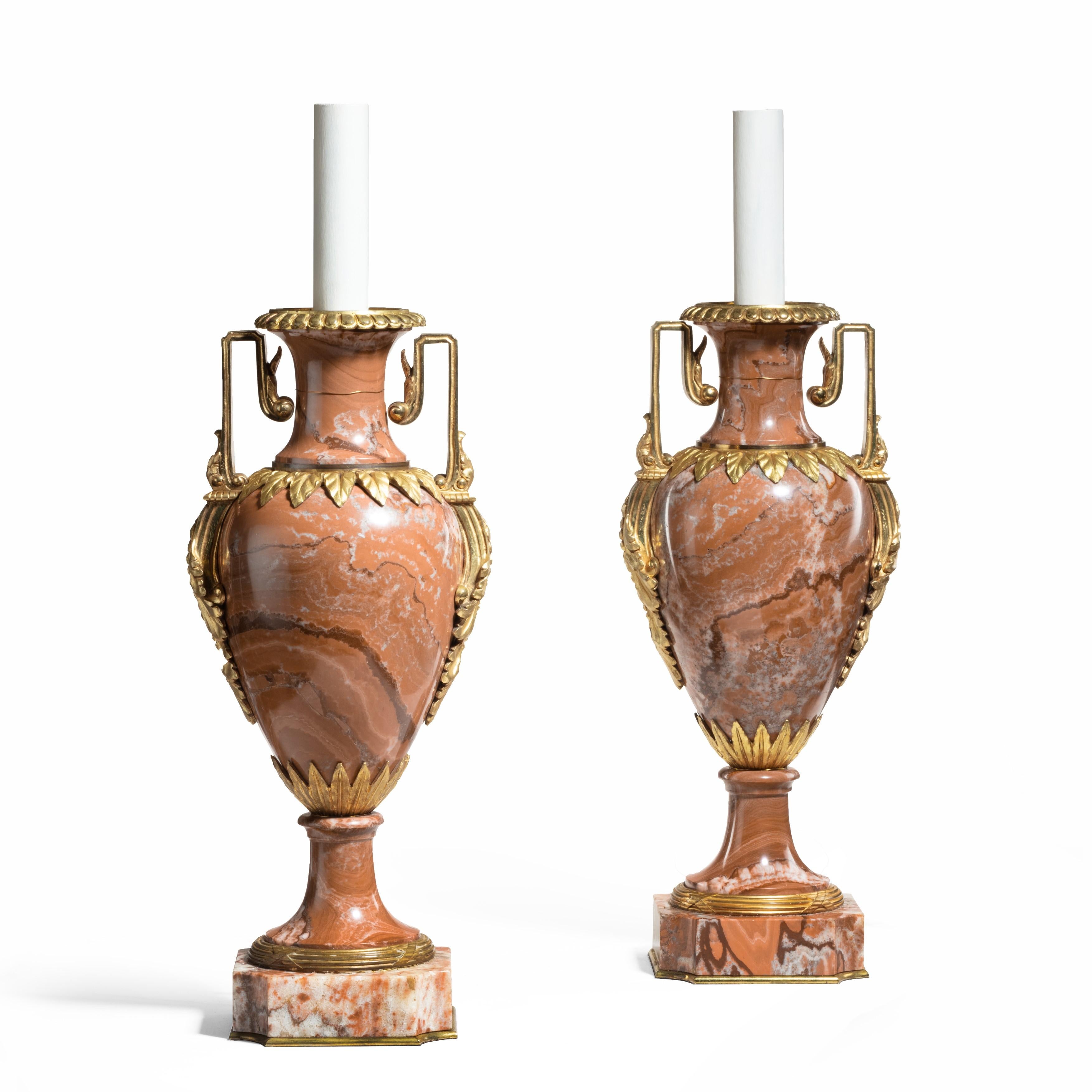 French Pair of Good Napoleon III Rouge Marble Vases For Sale