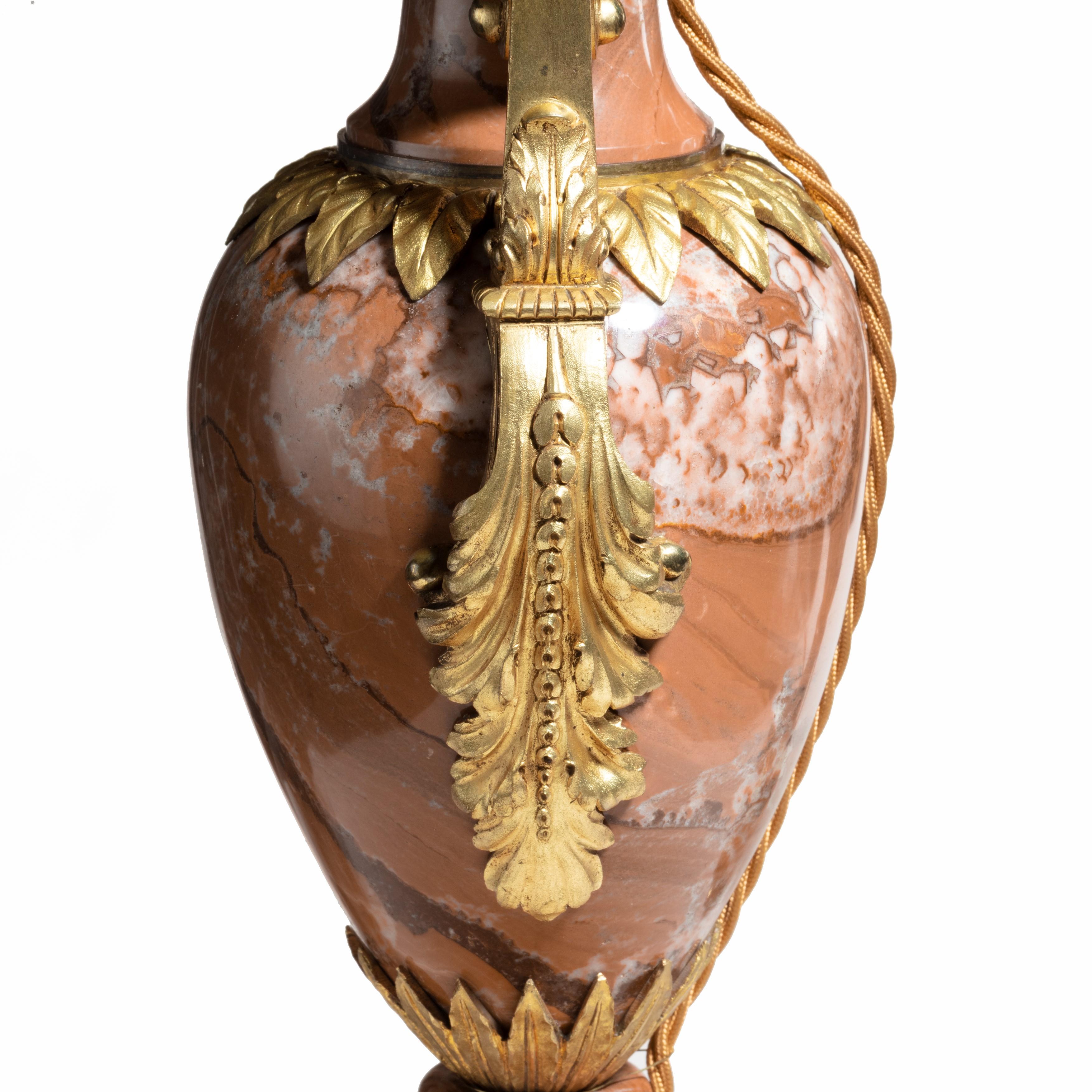 Ormolu Pair of Good Napoleon III Rouge Marble Vases For Sale