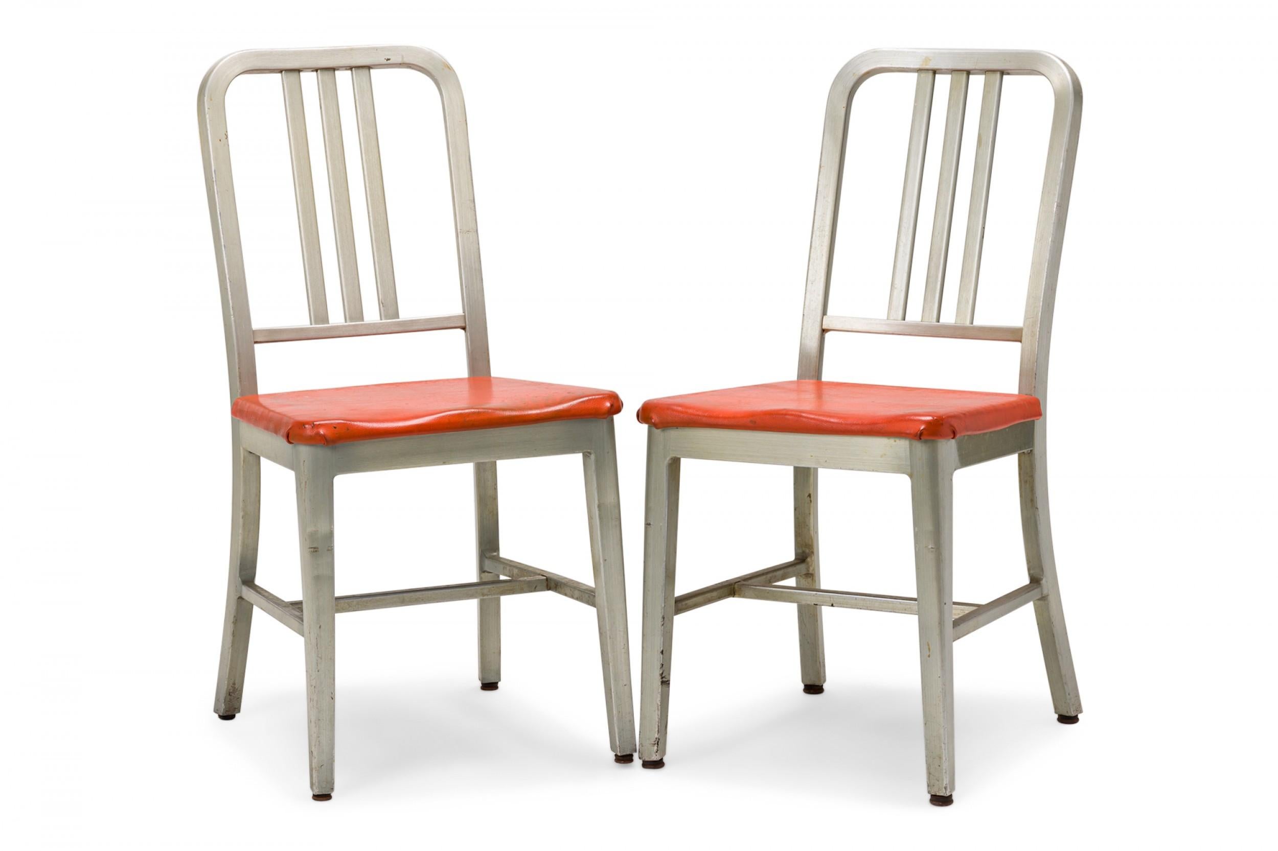 Etched Pair of GoodForm American Mid-Century Aluminum and Red Vinyl Side Chairs For Sale