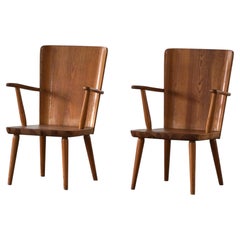 Pair of Göran Malmvall “Svensk Fur” Pine Armchairs, Scandinavian Modern, 1940s