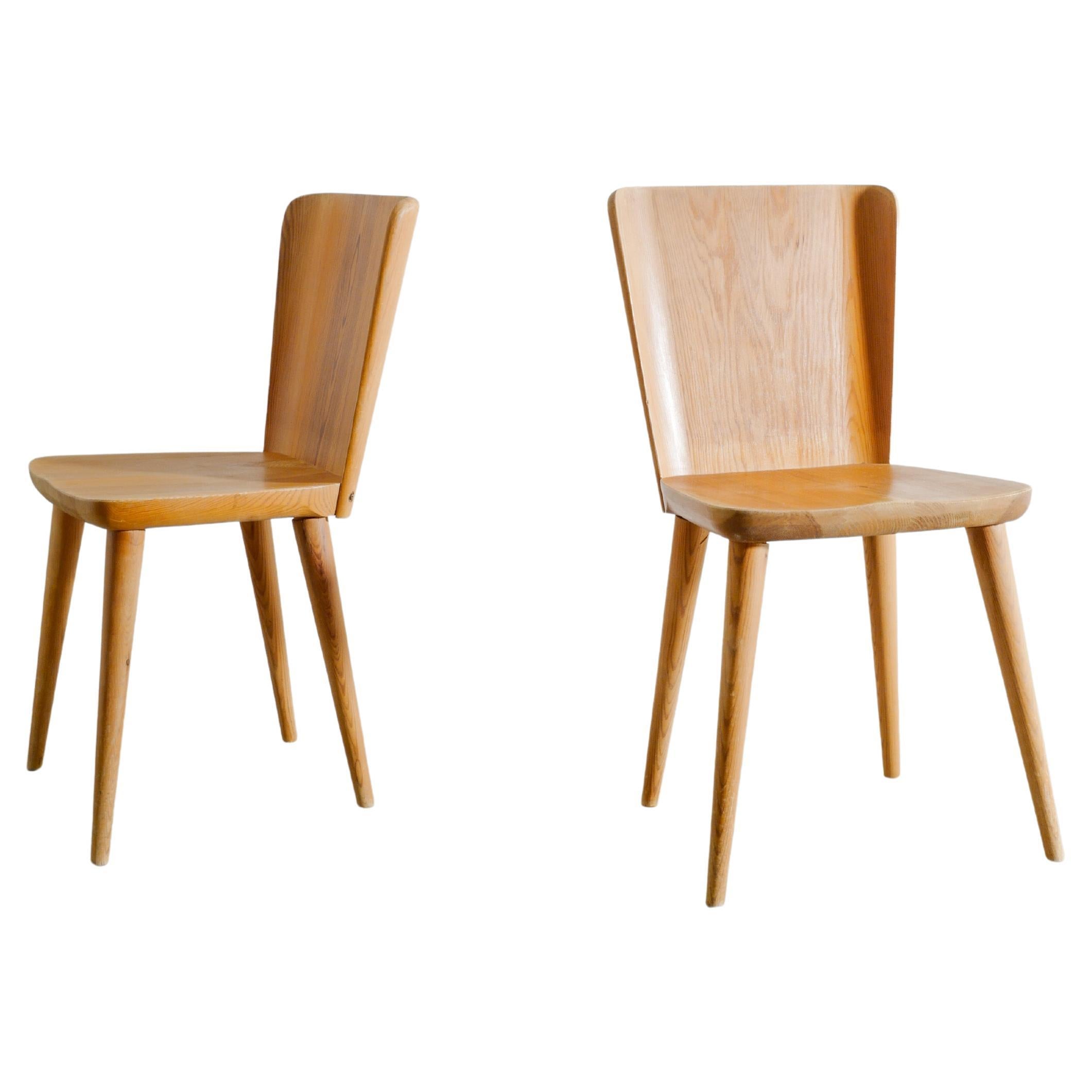 Pair of Göran Malmvall Wooden Pine Chairs Produced by Svensk Fur Sweden, 1940s