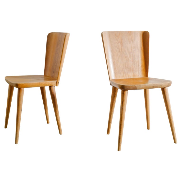 Pair of Göran Malmvall Wooden Pine Chairs Produced by Svensk Fur
