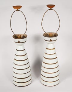 Pair of Gordon and Jane and Martz Striped Ceramic Table Lamps