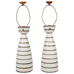 Pair of Gordon and Jane and Martz Striped Ceramic Table Lamps