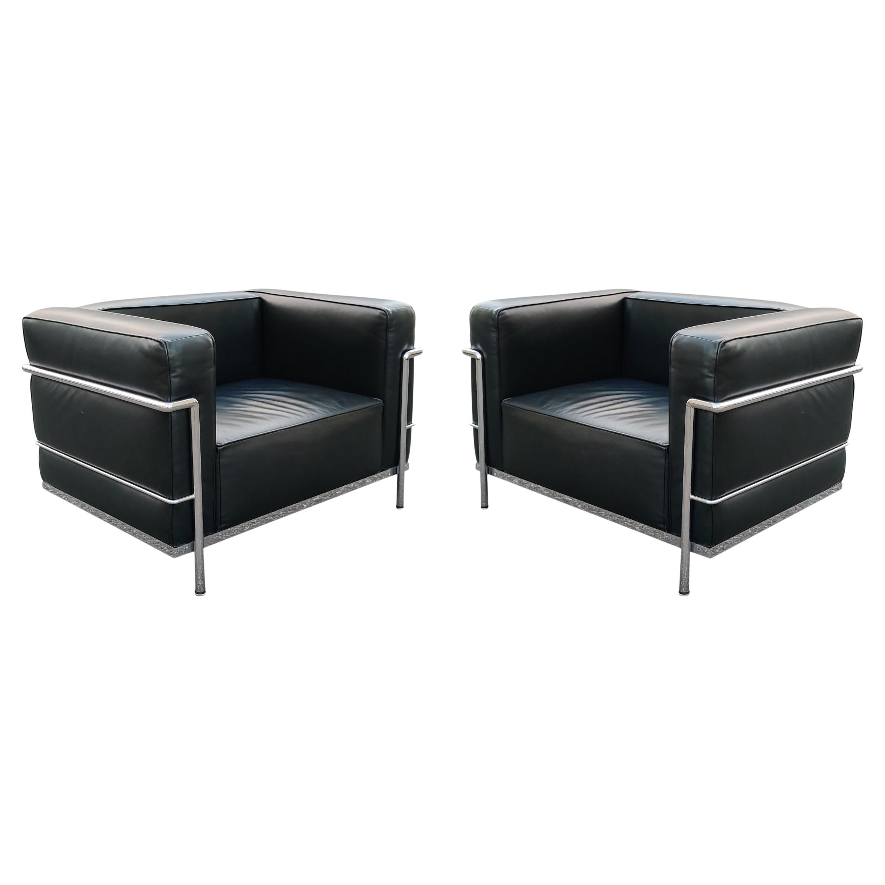 Pair of Gordon International Black Leather & Chromed Steel Club or Lounge Chairs For Sale