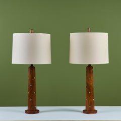Pair of Gordon & Jane Martz Wood Table Lamps with Tile Inlay