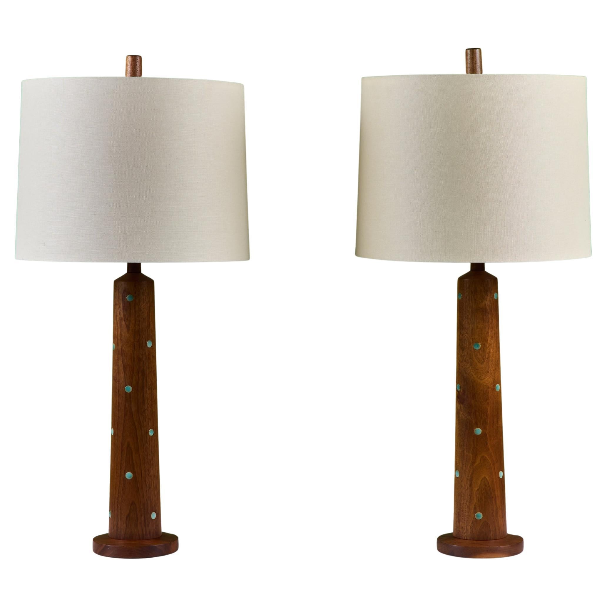 Pair of Gordon & Jane Martz Wood Table Lamps with Tile Inlay