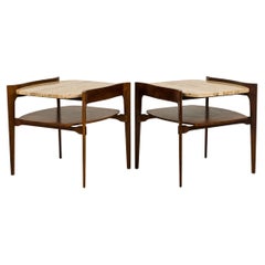 Pair of Gordons of Tennessee Travertine and Walnut End / Side Tables