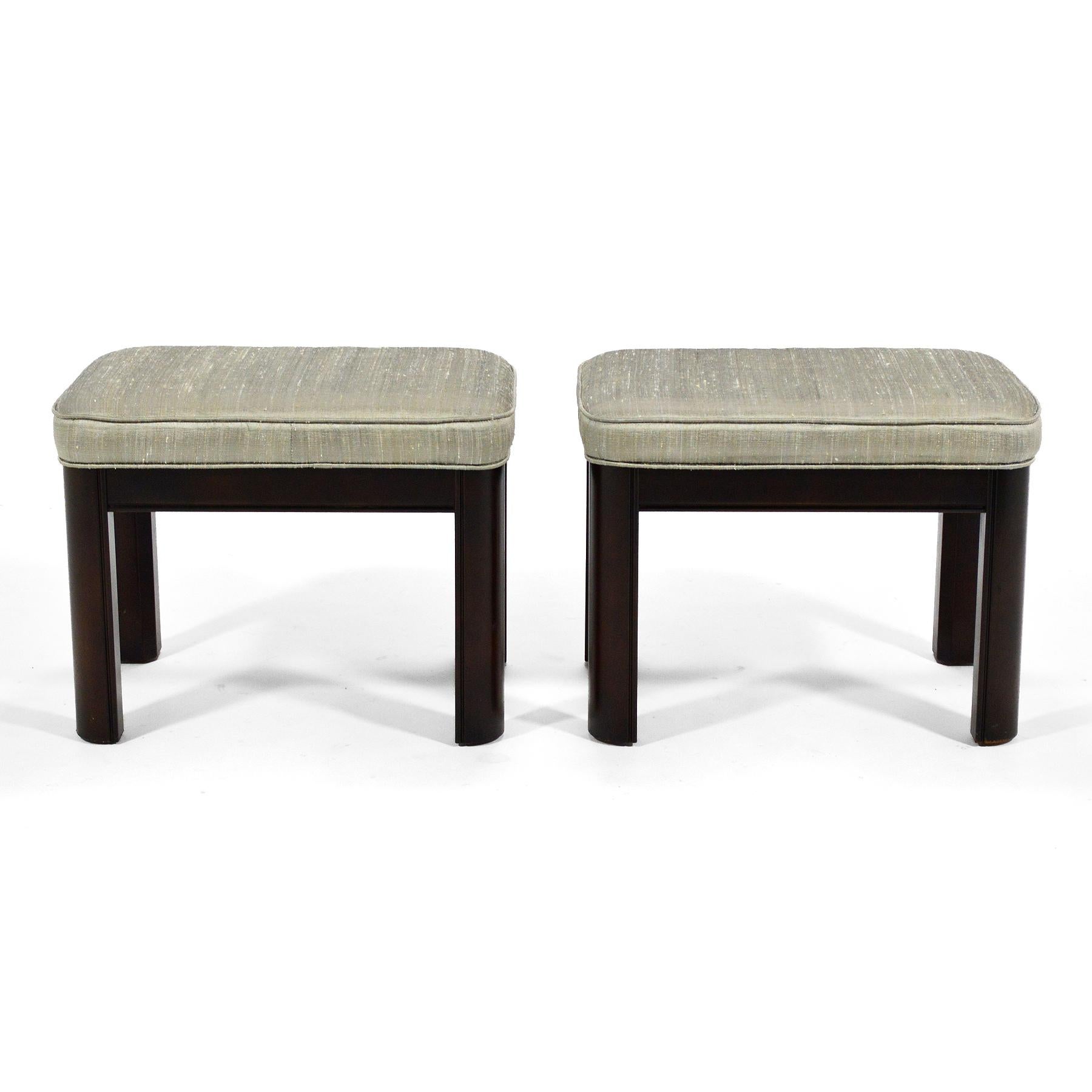 Hollywood Regency Pair of Gordon's Stools Upholstered in Silk For Sale