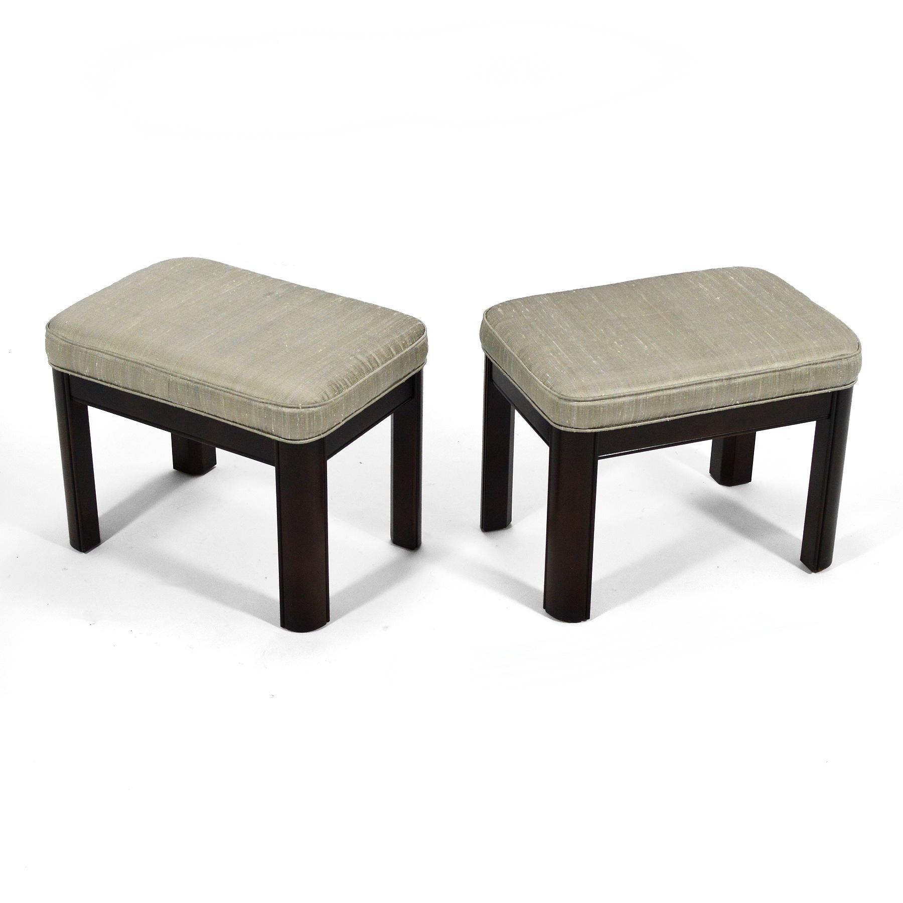 Pair of Gordon's Stools Upholstered in Silk In Good Condition For Sale In Highland, IN