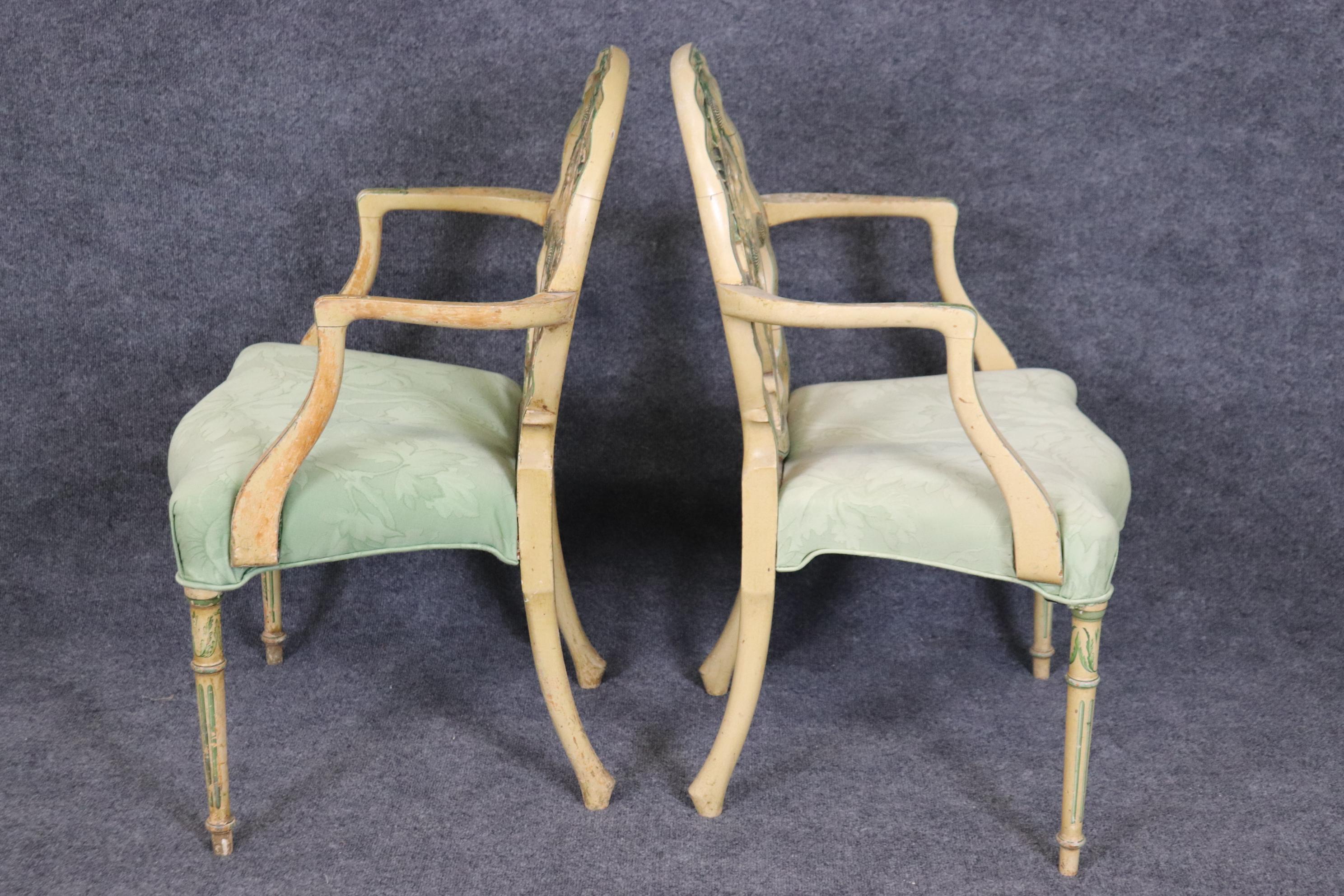 Pair of Gorgeous Adams Paint Decorated English Armchairs Circa 1930s In Good Condition For Sale In Swedesboro, NJ