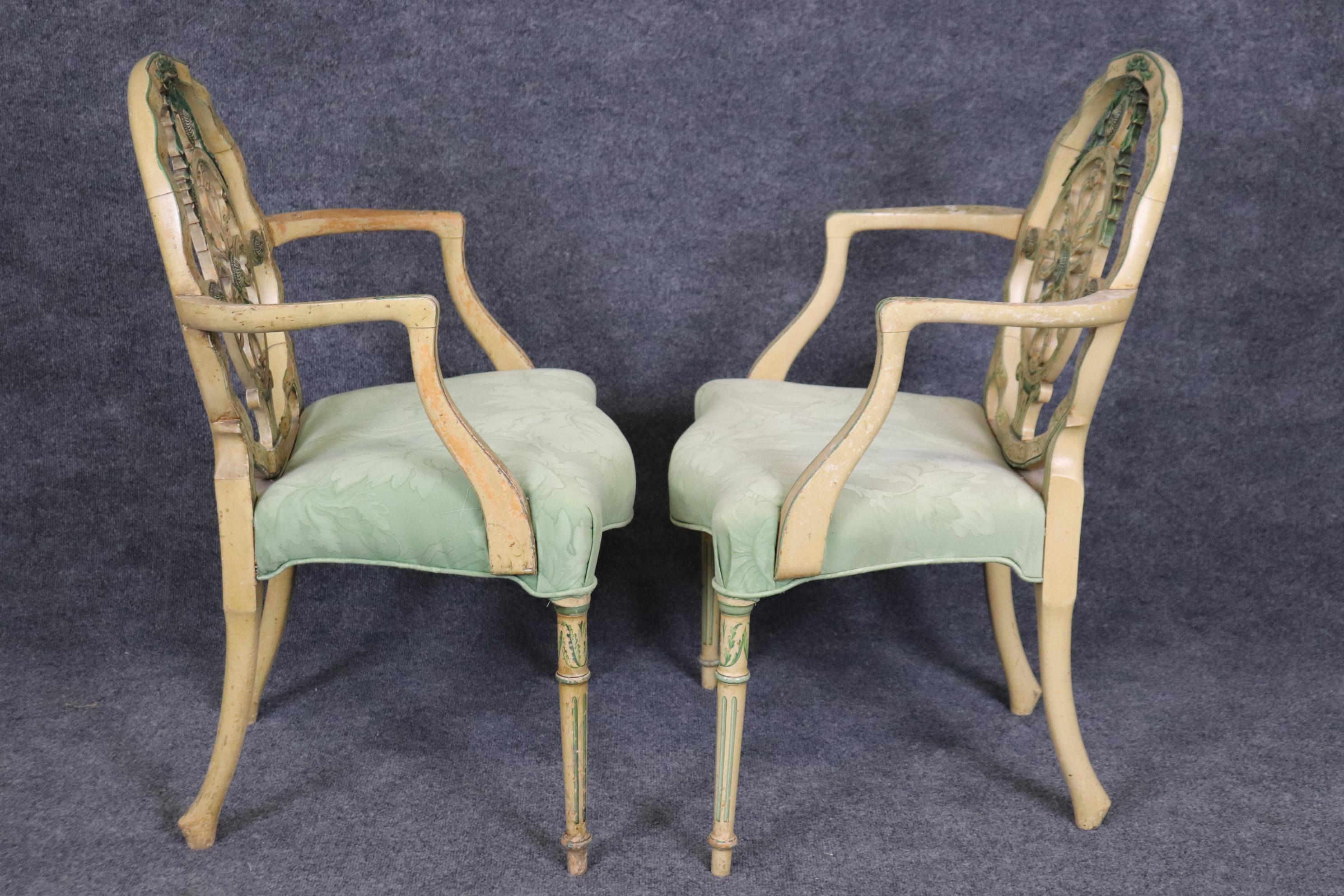 Walnut Pair of Gorgeous Adams Paint Decorated English Armchairs Circa 1930s For Sale