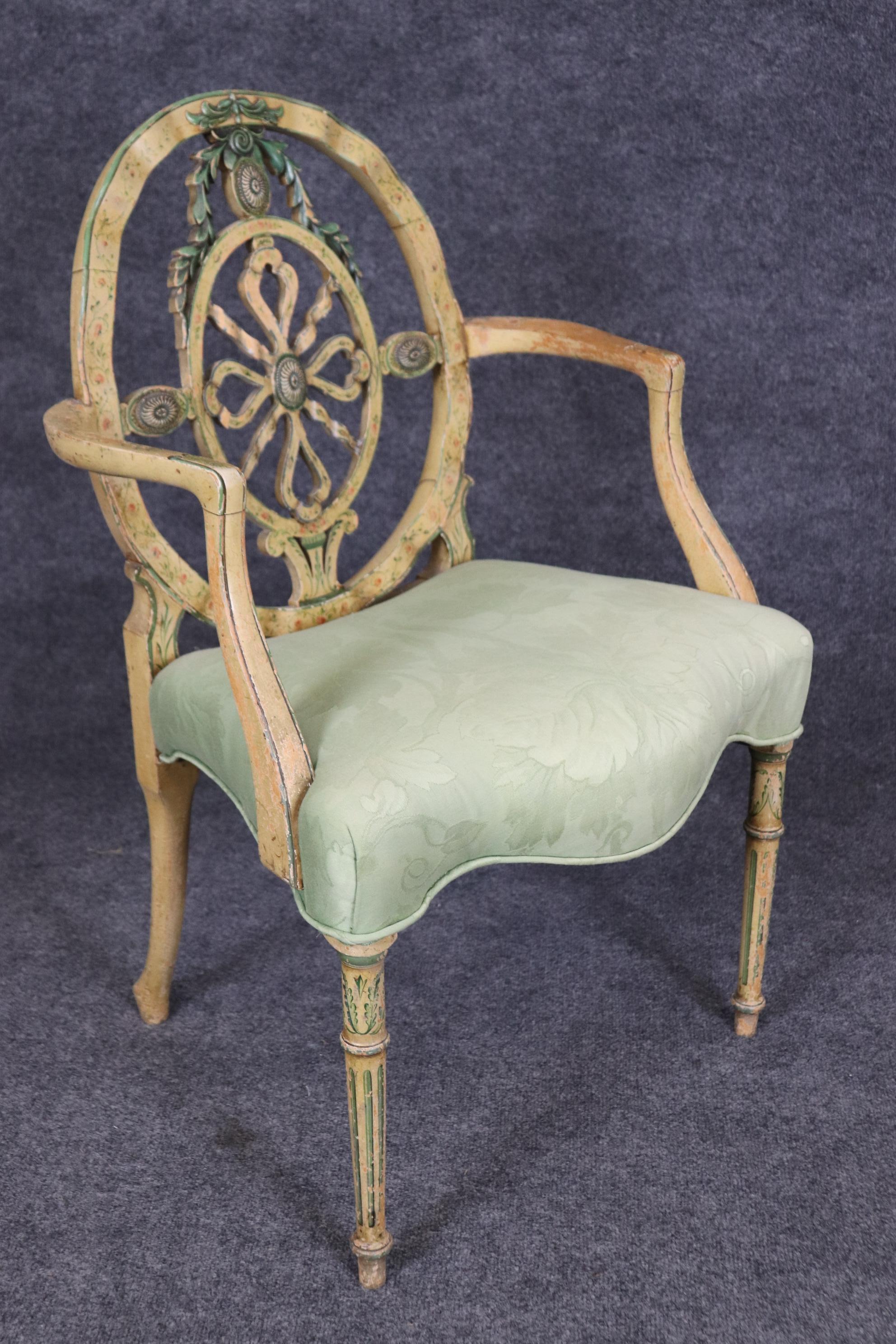 Pair of Gorgeous Adams Paint Decorated English Armchairs Circa 1930s For Sale 1